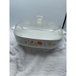 1970's Corning Ware A-10-B Wildflower Casserole Dish with Dome Lid 10x10x2